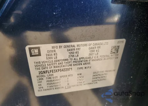 2015 Chevrolet Equinox Lt from USA, damaged, VIN 2GNFLFE3XF6422971